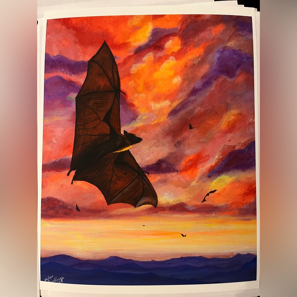 Bat at Sunset –  Signed Giclée Art Print | Mountain Wall Art